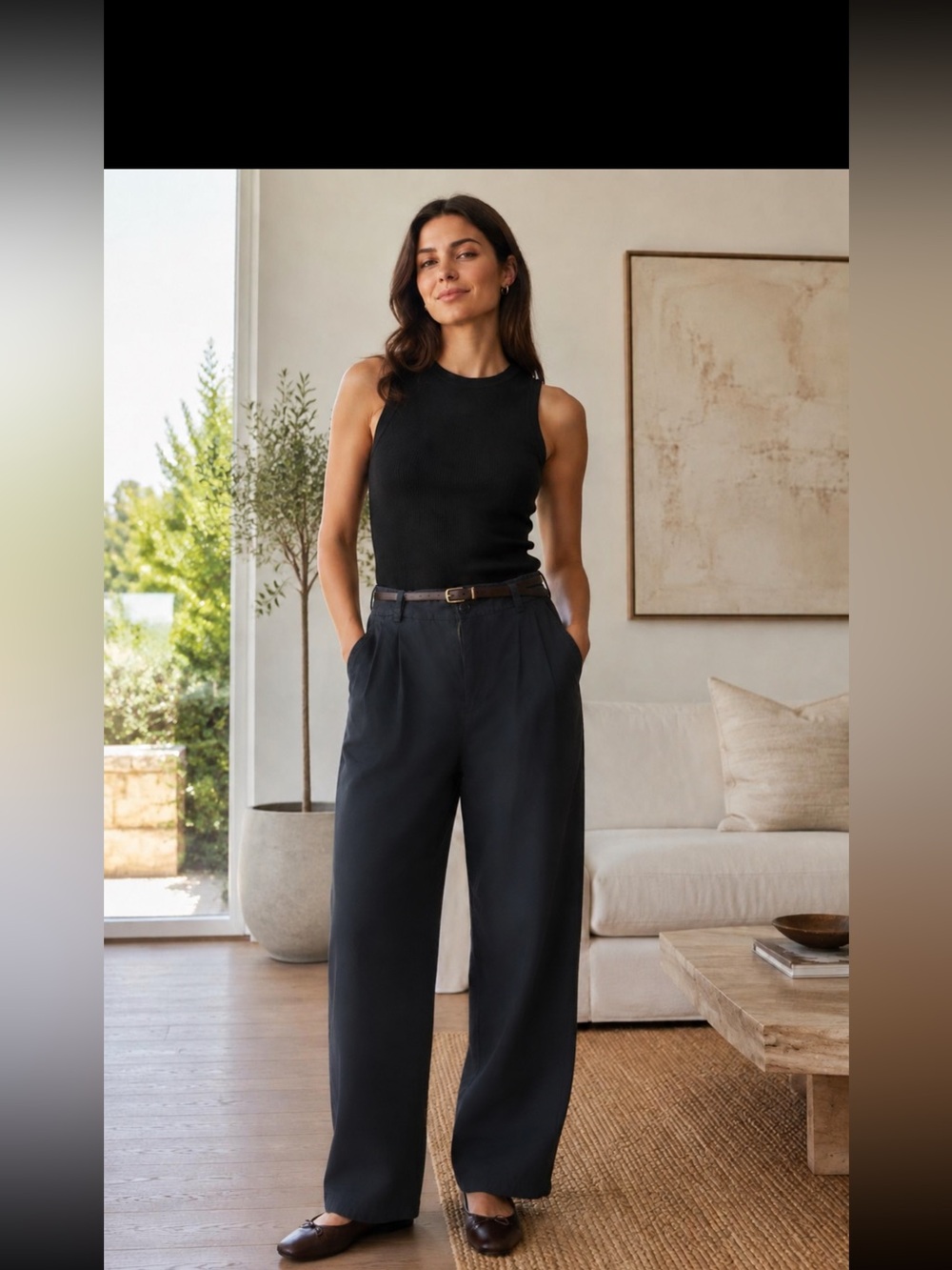 Loft Wide-Leg High-Rise Pants in Black